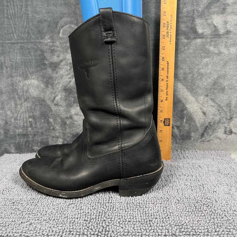 Mason Western Mens Black Leather Roper Cowboy Boots 8.5 D 607627 S15